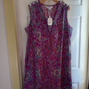 APRIL CORNELL New w/Tag Purple Paisley Dress Size M Cotton Pockets Ties Summer